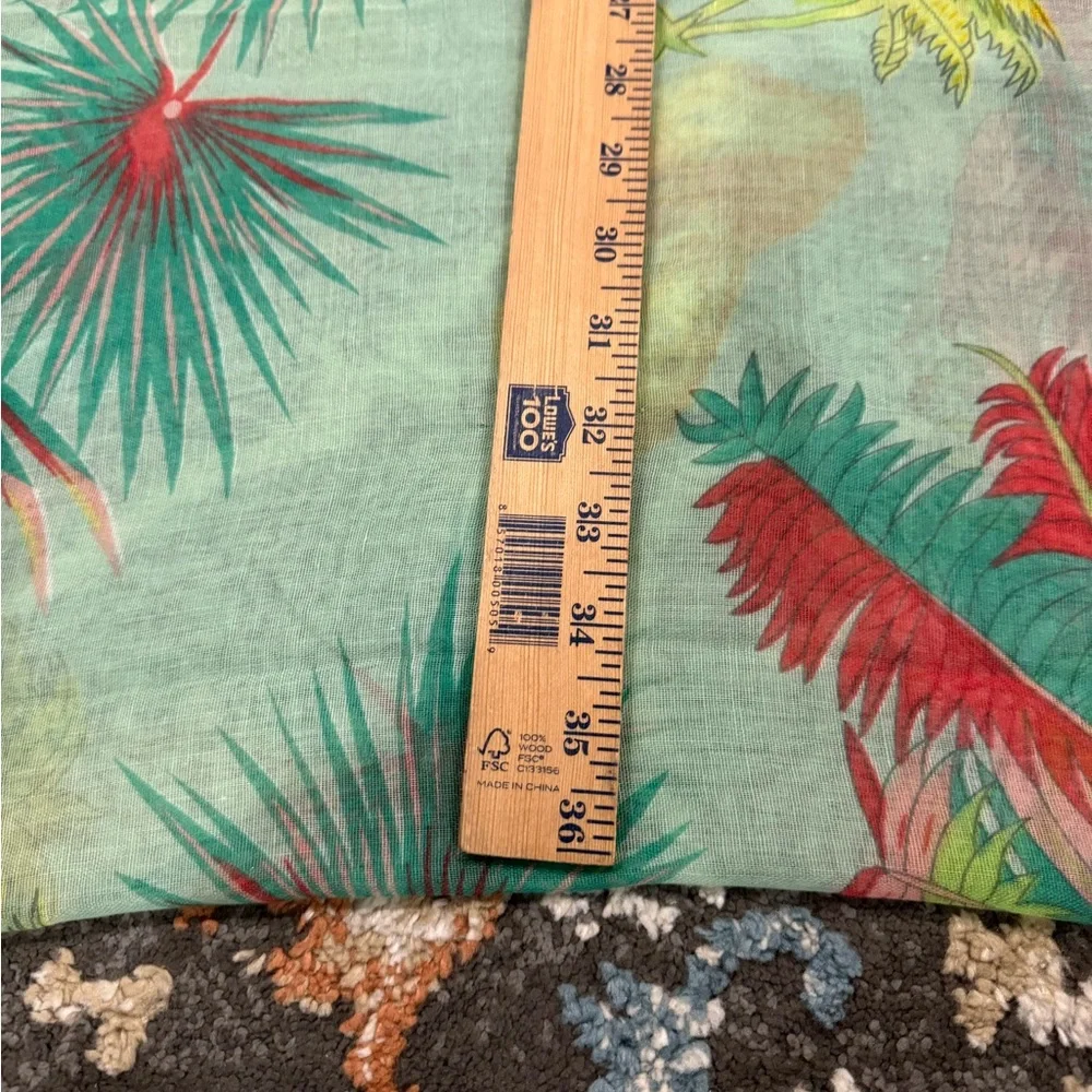 Pink, Green,‎ and Yellow Fronds On Light Green Scarf or Sarong